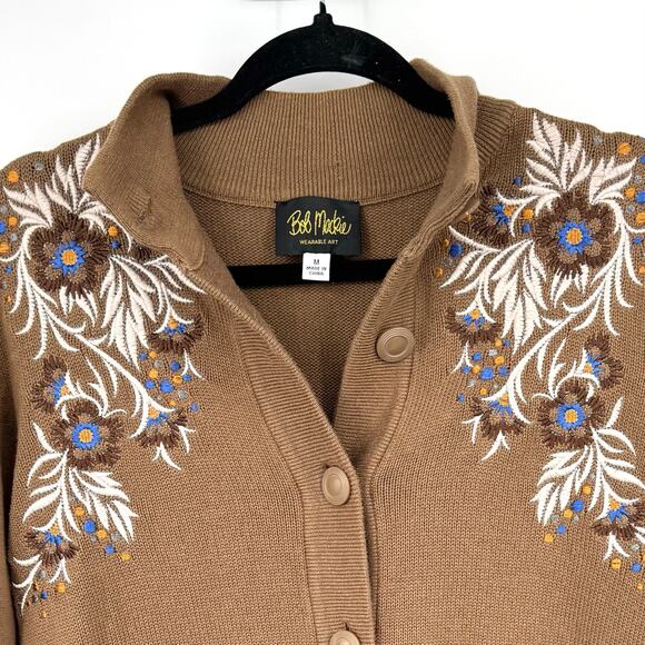 Bob Mackie Womens Floral Embroidered Button Front Cardigan M Grandma Autumn - Picture 9 of 11